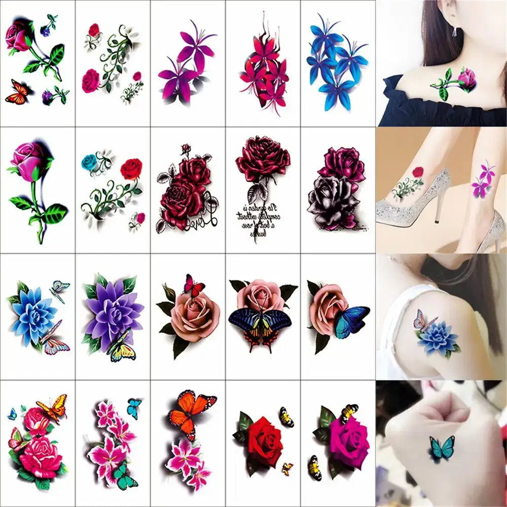 Tatouages Éphémères Fleur et Papillon – Pack 10 à 50 pièces