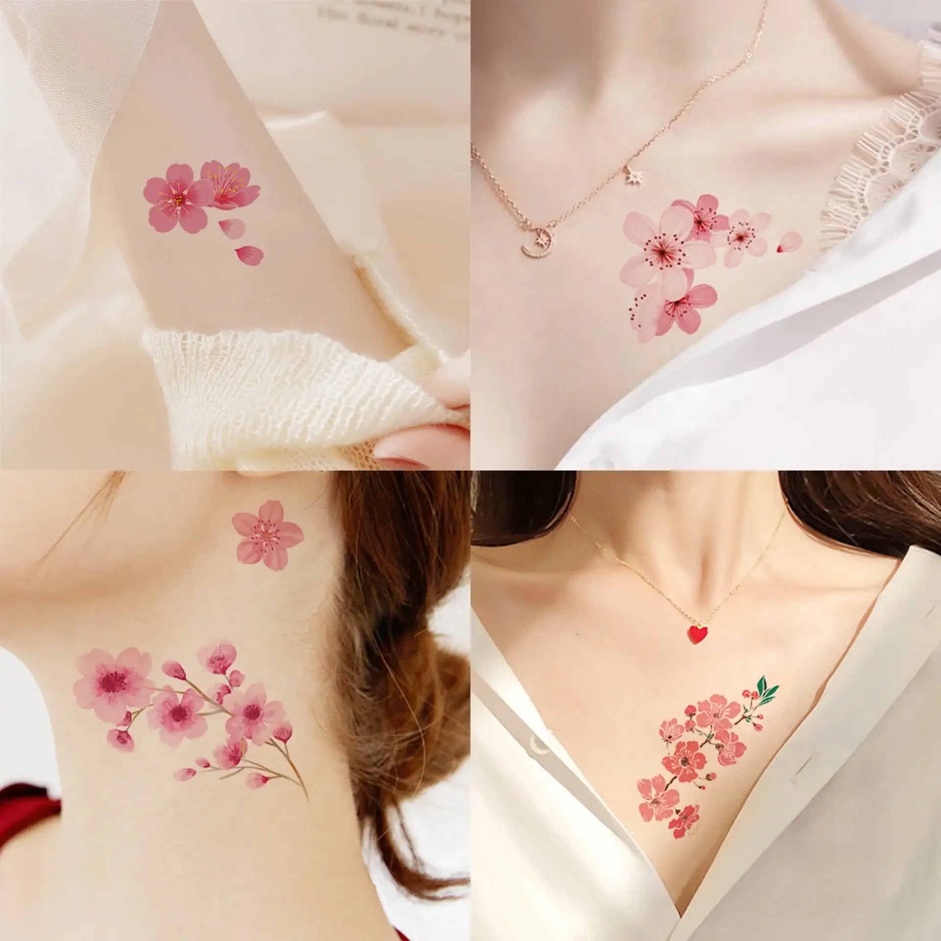 Tatouages Éphémères Fleurs de Cerisier – 30 Petits Motifs