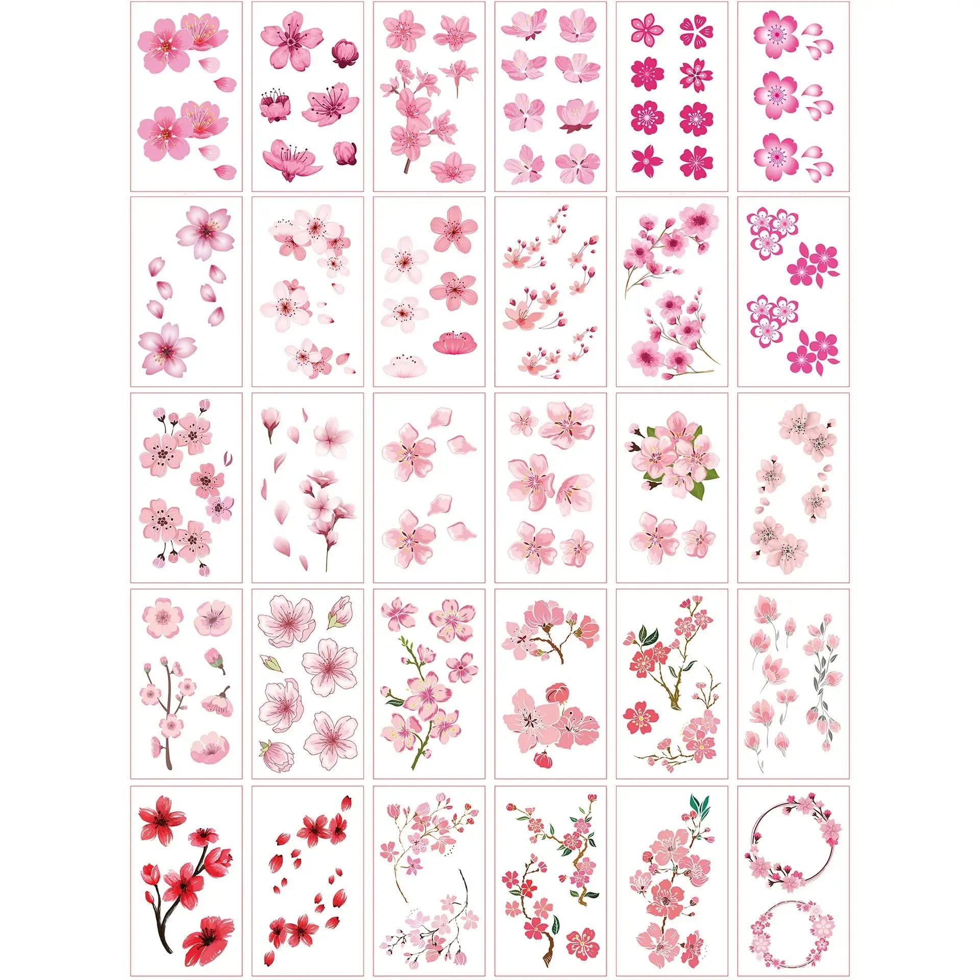 Tatouages Éphémères Fleurs de Cerisier – 30 Petits Motifs