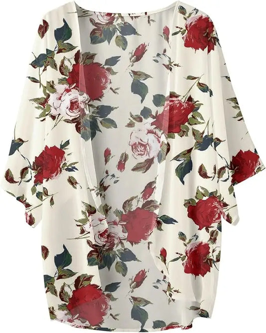 Veste Kimono à Motifs Fleurs Rose | Dame Fleur