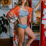 Veste Kimono Fleuri Rouge - Vignette | Dame Fleur