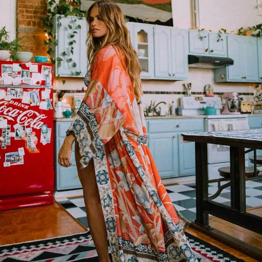 Veste Kimono Fleuri Rouge | Dame Fleur