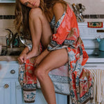 Veste Kimono Fleuri Rouge - Vignette | Dame Fleur