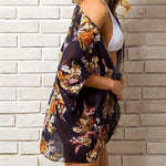 Veste Kimono Fleurie Noire - Vignette | Dame Fleur