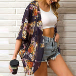 Veste Kimono Fleurie Noire - Vignette | Dame Fleur