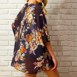 Veste Kimono Fleurie Noire - Vignette | Dame Fleur